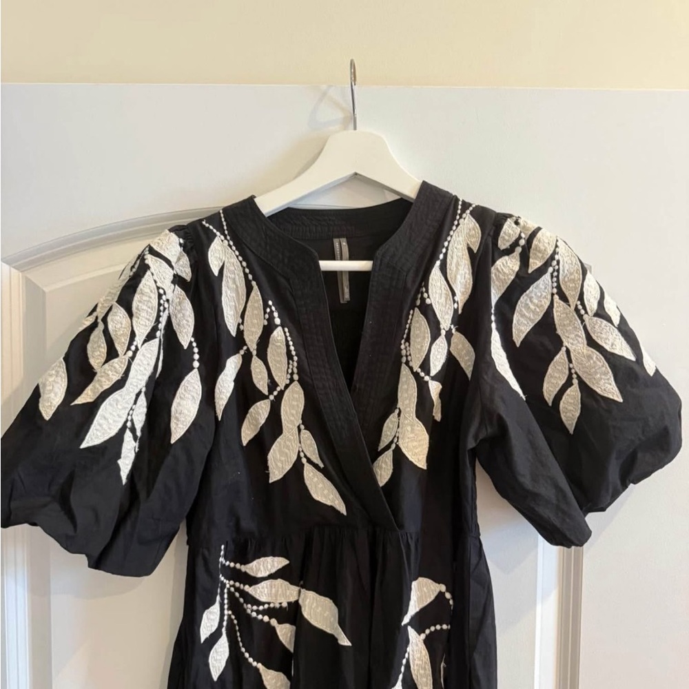 Anthropologie Black and White Embroidered Dress